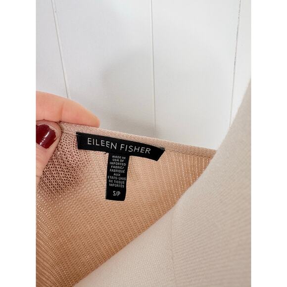 Eileen Fisher Tencel Rolled Neck Sweater Size Small Tan Beige Rib Knit Contrast - Picture 8 of 8